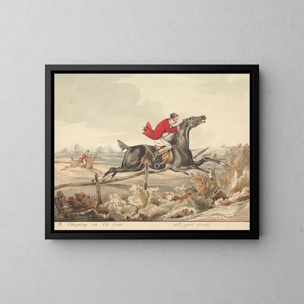 Pferde qualifiziert und Reiter nicht qualifiziert, die erfolgreich eine Holzzäune überwinden - Henry Thomas Alken — gerahmtes Bild an der Wand