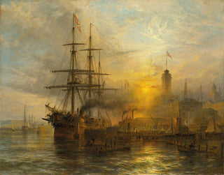 Ein dänischer Dampfwagen, der an einem belebten Kai festgemacht ist - Henry Thomas Dawson — Ansicht des Kunstwerks