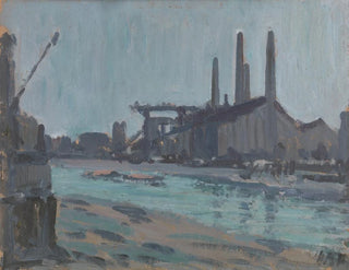 Landschaftsgemälde mit Industriegebäuden am Flussufer - Hercules Brabazon Brabazon — Ansicht des Kunstwerks