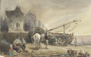 Herman Frederik Carel Ten Kate - Strandgezicht met boten en vissers.webp