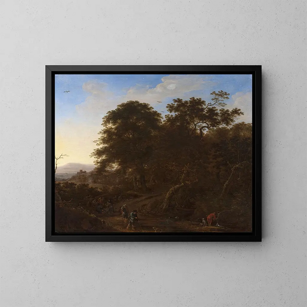 Landschaft mit Reisenden - Herman Saftleven — gerahmtes Bild an der Wand