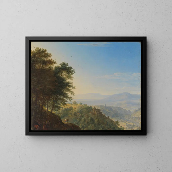 Landschaftsgemälde mit Bergblick bei Boppard am Rhein - Herman Saftleven — gerahmtes Bild an der Wand
