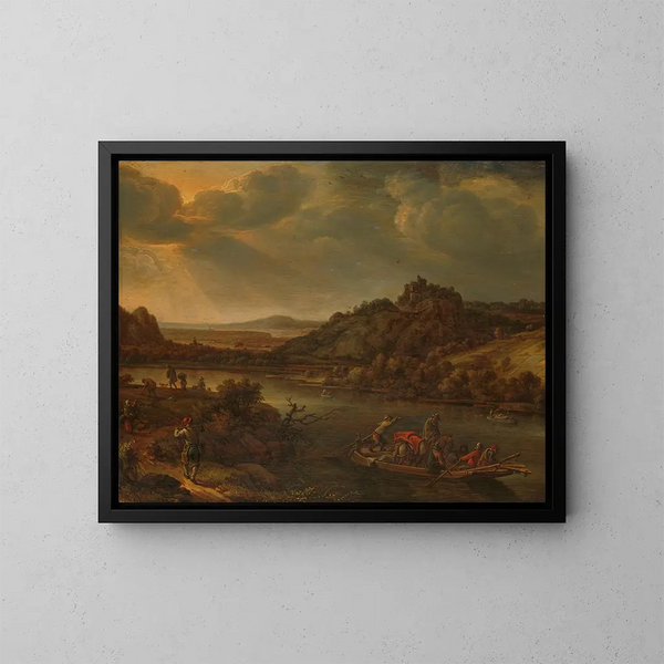 Vue de rivière avec ferry - Herman Saftleven — gerahmtes Bild an der Wand