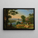 Flusslandschaft mit Ziegen und Rindern, ein Bauernhof im Hintergrund - Herman van Swanevelt — gerahmtes Bild an der Wand