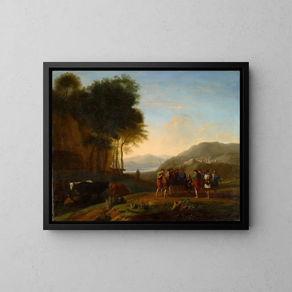 Joseph erzählt seinen Brüdern von seinem Traum - Herman van Swanevelt — gerahmtes Bild an der Wand