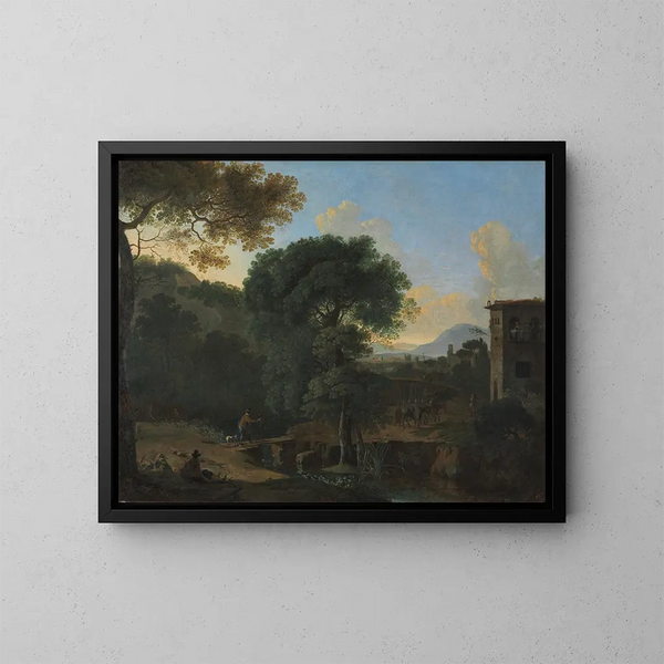 Landschaft mit Reisenden - Herman van Swanevelt — gerahmtes Bild an der Wand