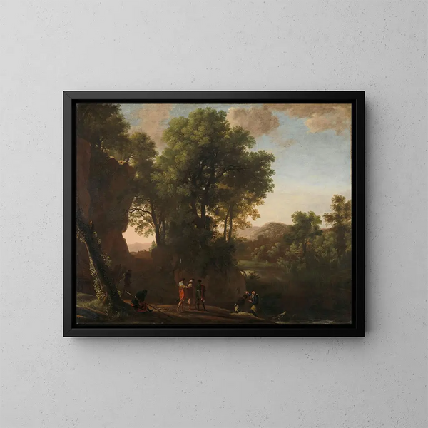 Landschaft mit der Taufe des Eunuchen - Herman van Swanevelt — gerahmtes Bild an der Wand