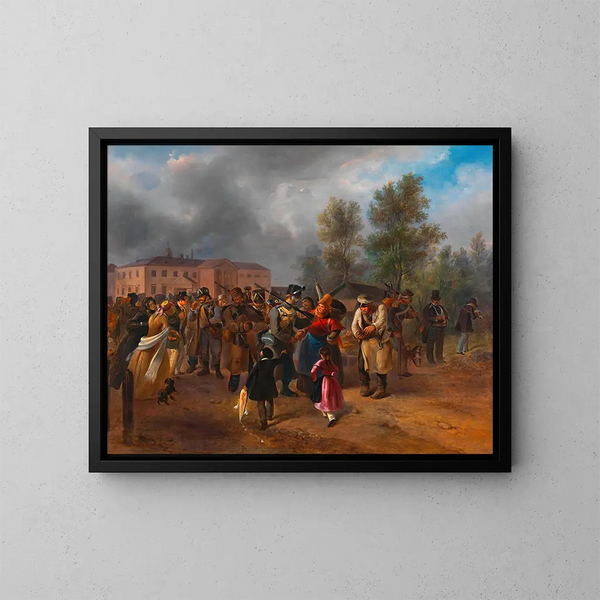 Abfahrt der Wiener Freiwilligen im Jahr 1849 - Hermann Kowalski — gerahmtes Bild an der Wand
