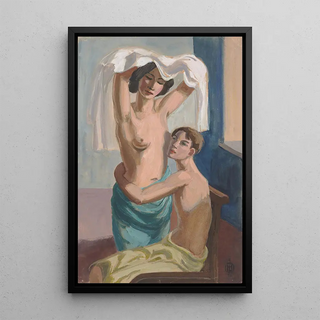 Hermann Lismann - Sitzender Mnnerakt einen stehenden Frauenakt umarmend.webp