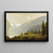 Alpenlandschaft mit Berghütte - Hermann Ottomar Herzog — gerahmtes Bild an der Wand