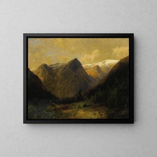 Canoë am Wasserufer - Hermann Ottomar Herzog — gerahmtes Bild an der Wand