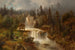 Figuren vor einer Mühle in einer bergigen Flusslandschaft mit Mühlfällen - Hermann Ottomar Herzog — Ansicht des Kunstwerks