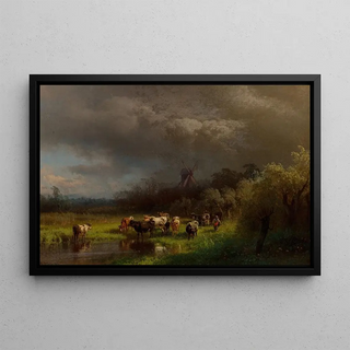 Hermann Ottomar Herzog - Landscape with a Windmill.webp