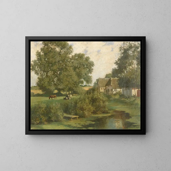 Landschaftsgemälde Norddeutschlands mit Enten und strohgedeckten Häusern - Hermann Seeger — gerahmtes Bild an der Wand
