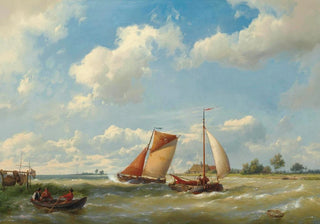 Hermanus Koekkoek - Dutch barges in choppy waters.webp