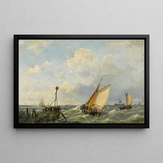 Hermanus Koekkoek the Younger - Fishing boats in a stiff breeze offshore.webp