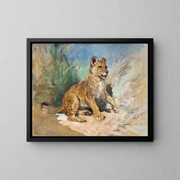 Ein Löwenjunges - Heywood Hardy — gerahmtes Bild an der Wand
