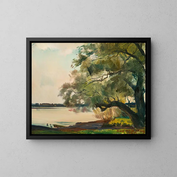 Alter Weidenbaum auf dem Frauenchiemsee - Hiasl Maier-Erding — gerahmtes Bild an der Wand