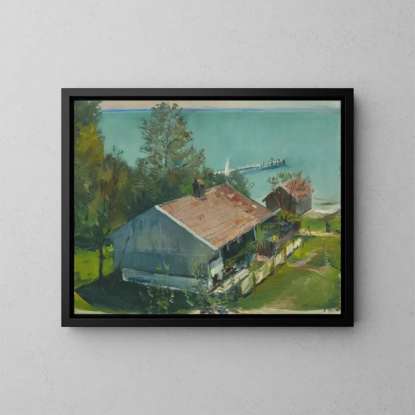 Am Ufer des Wassers in Gstadt - Hiasl Maier-Erding — gerahmtes Bild an der Wand