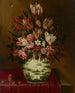 Stillleben mit Blumen in einer Porzellanvase auf einem gedeckten Tisch - Hieronymus Wechinger — Ansicht des Kunstwerks