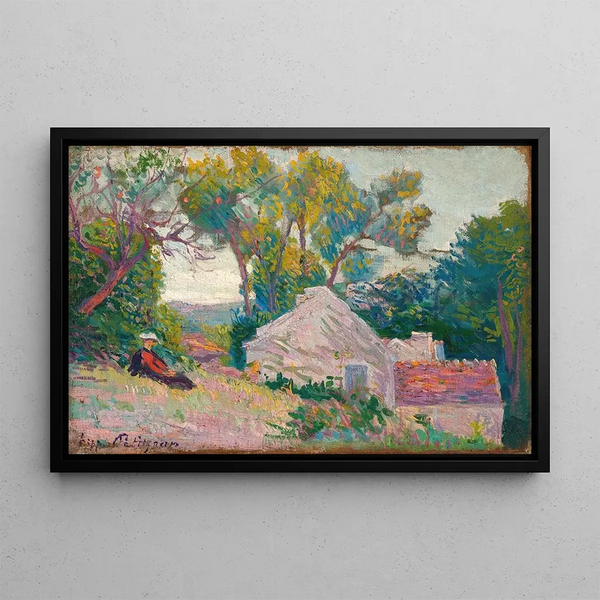 Frau in einer Landschaft - Hippolyte Petitjean — gerahmtes Bild an der Wand