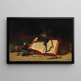 Hippolyte Pierre Delanoy - Orientalist still life with a Koran.webp