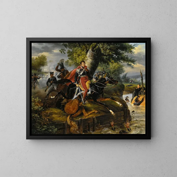 Tod des Fürsten Poniatowski am 19. Oktober 1813 - Horace Vernet — gerahmtes Bild an der Wand