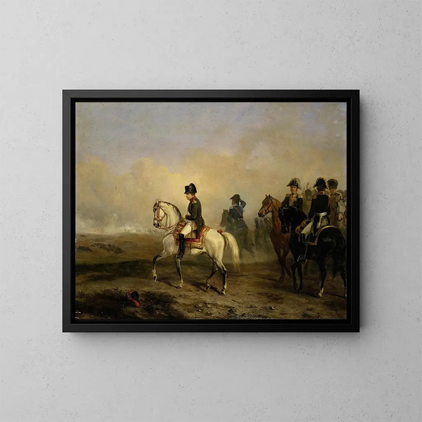 L'Empereur Napoléon Ier und sein Generalstab zu Pferd - Horace Vernet — gerahmtes Bild an der Wand