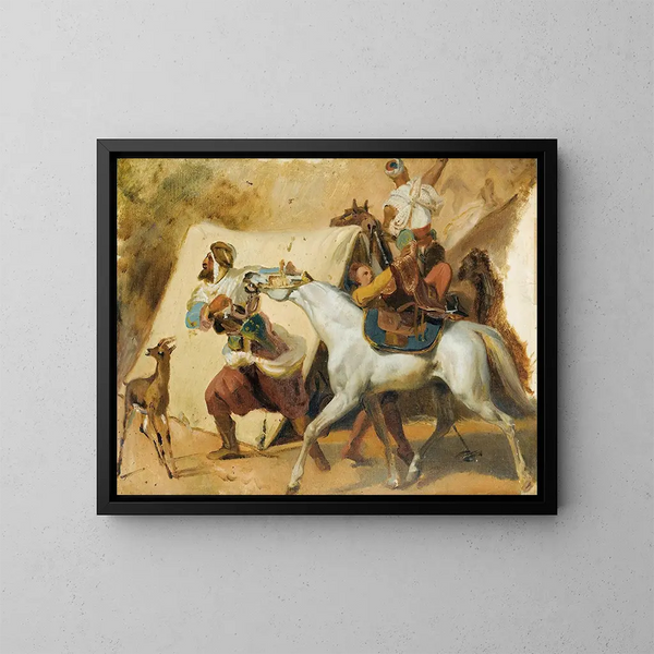 Studie für den Angriff auf die Smalah von Abd el Kader - Horace Vernet — gerahmtes Bild an der Wand