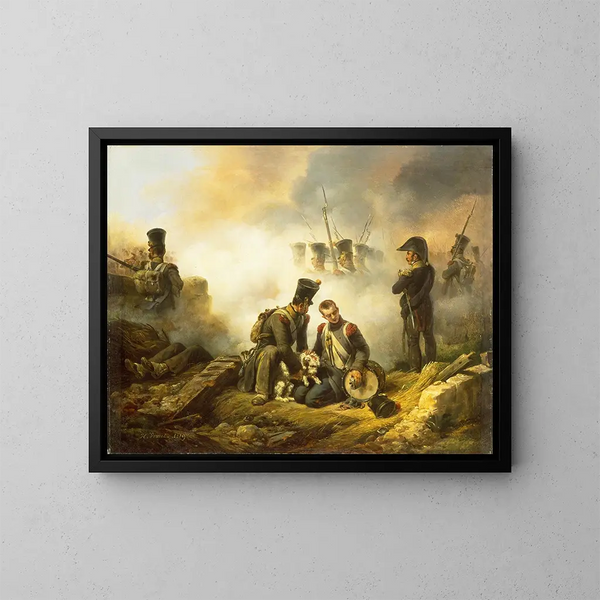 Der verwundete Hund im Regiment - Horace Vernet — gerahmtes Bild an der Wand