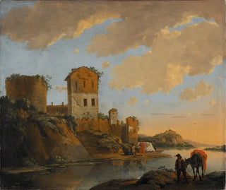 Italienisches Flusslandschaft-Gemälde mit Ruinen - Horatius de Hooch — Ansicht des Kunstwerks