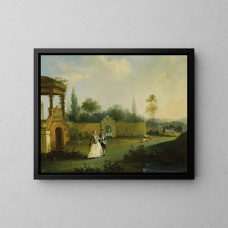 Im Garten - Hubert François Gravelot — gerahmtes Bild an der Wand