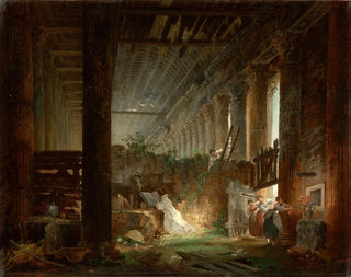 Ein Einsiedler betet in den Ruinen eines römischen Tempels - Hubert Robert — Ansicht des Kunstwerks