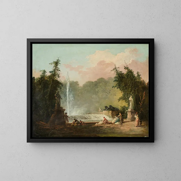 Eine Fontaine in einem Park - Hubert Robert — gerahmtes Bild an der Wand
