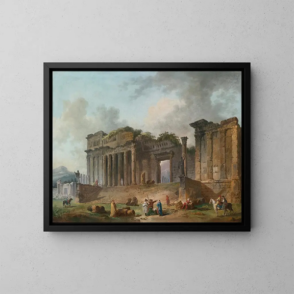 Ein architektonischer Laune mit einem Künstler im Vordergrund skizzierend - Hubert Robert — gerahmtes Bild an der Wand