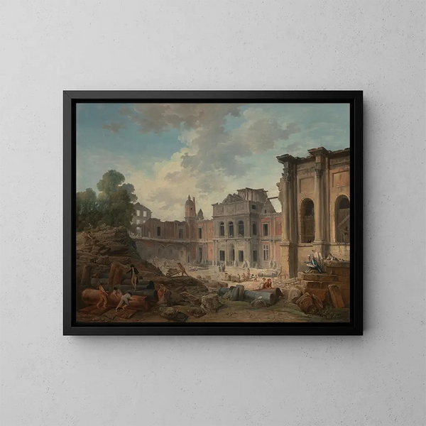 Zerstörung des Schlosses von Meudon - Hubert Robert — gerahmtes Bild an der Wand