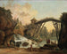 Zeichner, der die Holzbrücke im Park von Mrville zeichnet - Hubert Robert — Ansicht des Kunstwerks