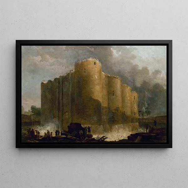 La Bastille in den ersten Tagen ihrer Zerstörung - Hubert Robert — gerahmtes Bild an der Wand