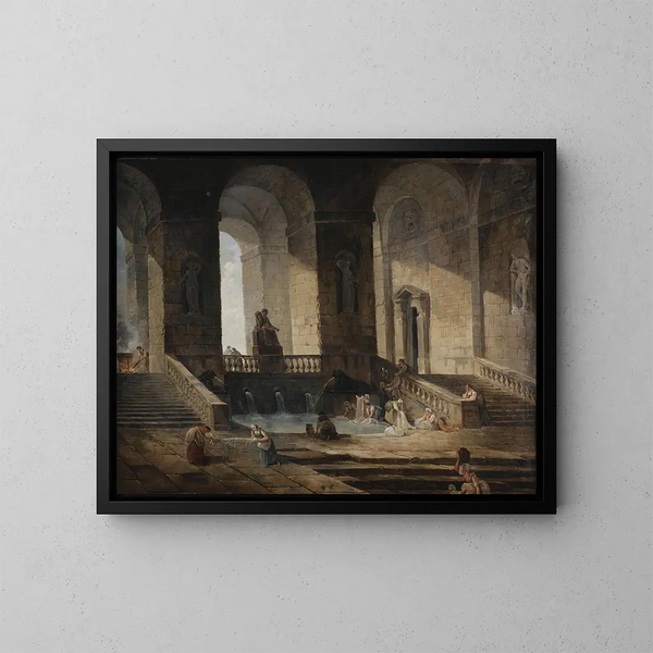 Lavandières in einer römischen Architektur - Hubert Robert — gerahmtes Bild an der Wand