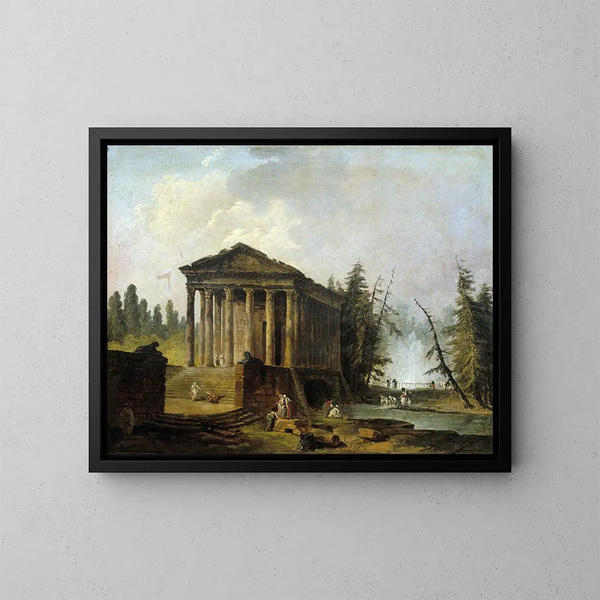 Le temple antique - Hubert Robert — gerahmtes Bild an der Wand