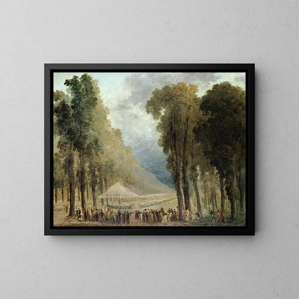 Essensservice für Truppen in einer Allee der Champs-Élysées oder im Park von Saint-Cloud - Hubert Robert — gerahmtes Bild an der Wand
