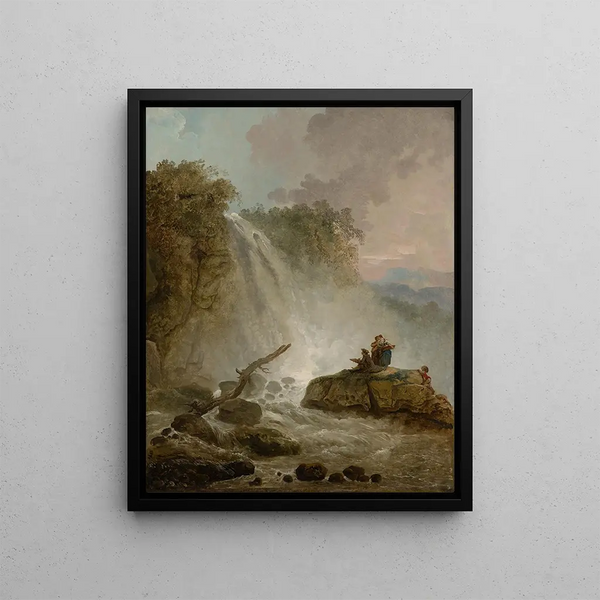 Kaskade mit Zeichner - Hubert Robert — gerahmtes Bild an der Wand