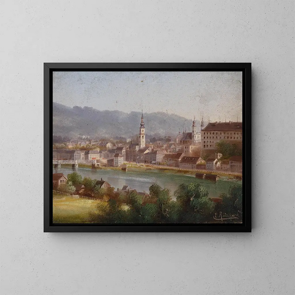 Blick auf Linz - Hubert Sattler — gerahmtes Bild an der Wand