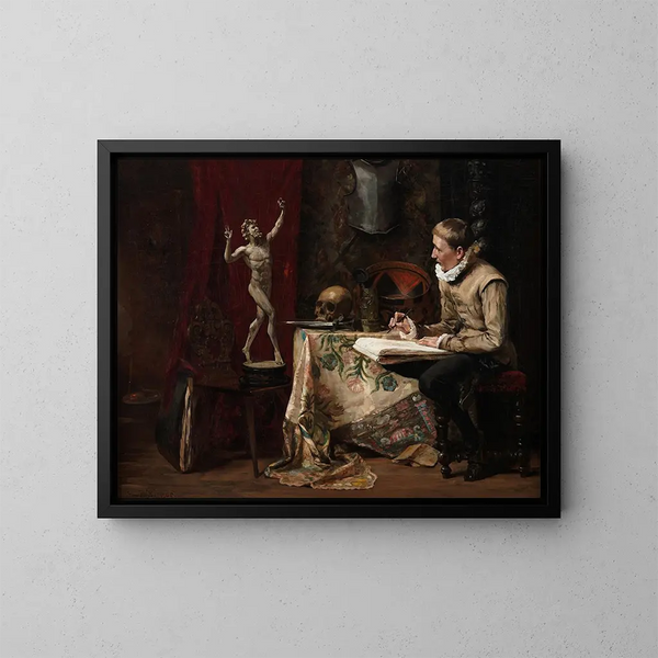 L'Atelier de l'artiste avec autoportrait - Hugo Birger — gerahmtes Bild an der Wand