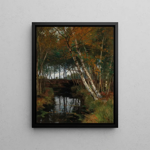 Ein Landschaft mit Bach und Birken - Hugo Darnaut — gerahmtes Bild an der Wand