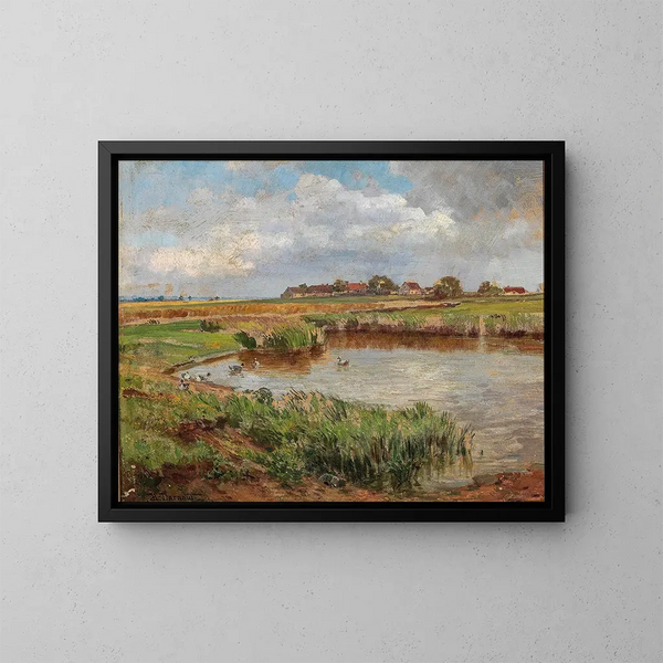 Enten am Teich im Dorf - Hugo Darnaut — gerahmtes Bild an der Wand