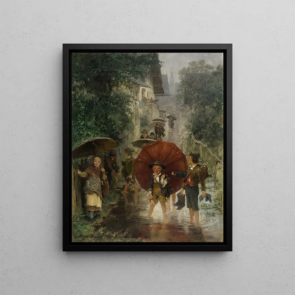 Hugo Kauffmann - Nach der Schule Kinder im Regen.webp