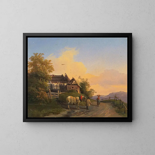 Rückkehr nach Hause bei Dämmerung - Ignaz Raffalt — gerahmtes Bild an der Wand