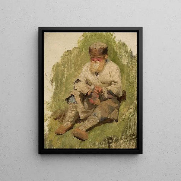 Studie eines Bauern auf der Wiese - Ilya Efimowitsch Repin — gerahmtes Bild an der Wand