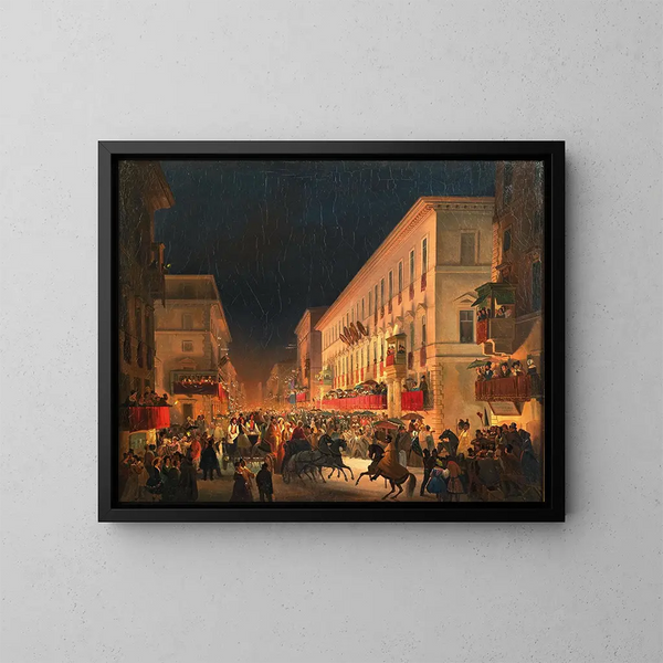 Karneval in Rom, das Fest der Moccoletti - Ippolito Caffi — gerahmtes Bild an der Wand